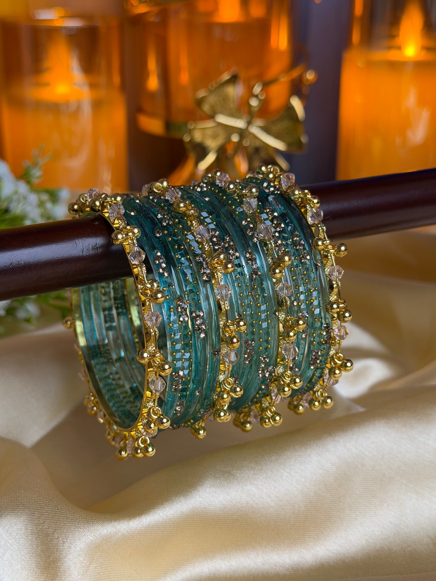 Kashmiri Emerald Teal ghungroo Bangles