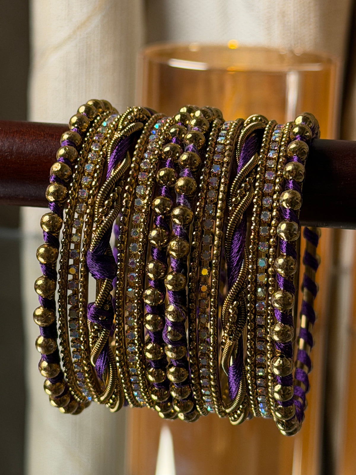 Ivory Luxe Metal Purple Bangle Set