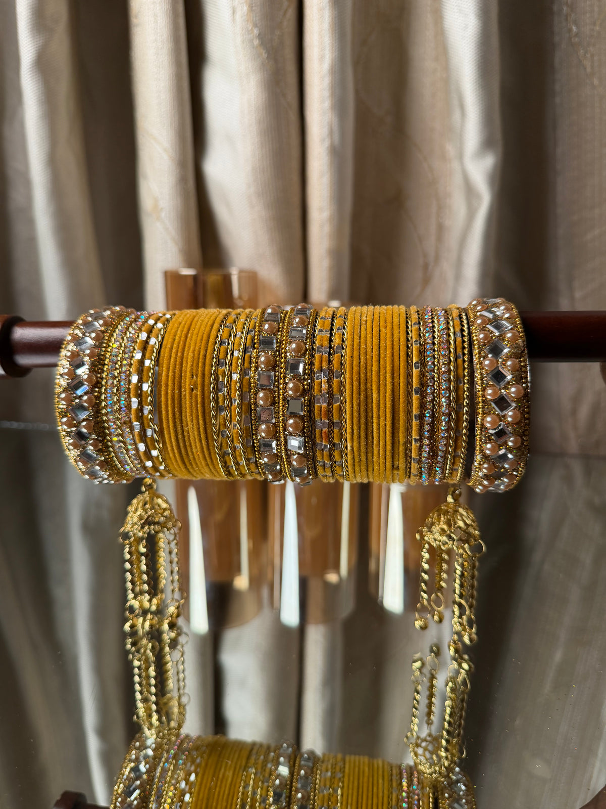 Mustard Gold Royal Bridal Bangle Set with Jhumka