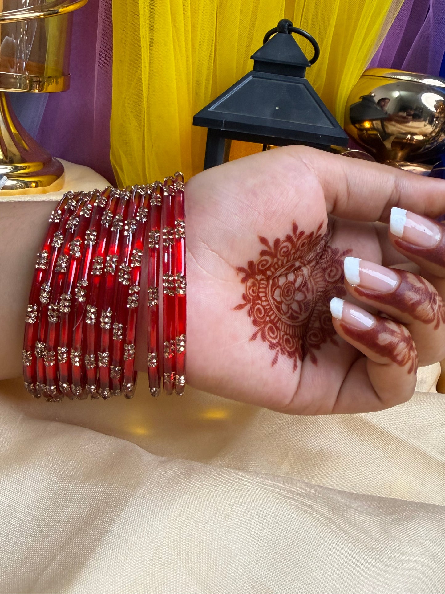 Kashmiri Ruby Red Festival Glow Bangles