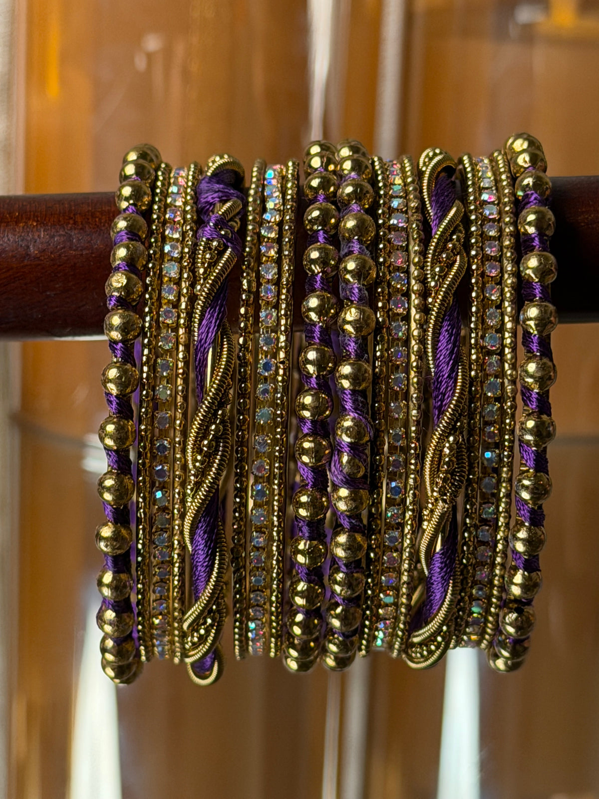 Ivory Luxe Metal Purple Bangle Set