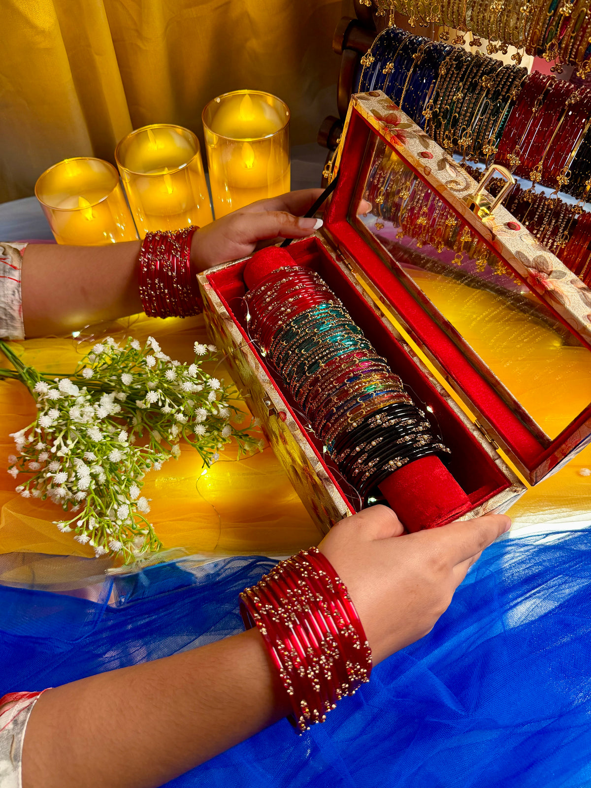 Premium 1-Row Kashmiri Bangle Gift Box – 4 Sets (48 Pcs) Bangles (Box included )