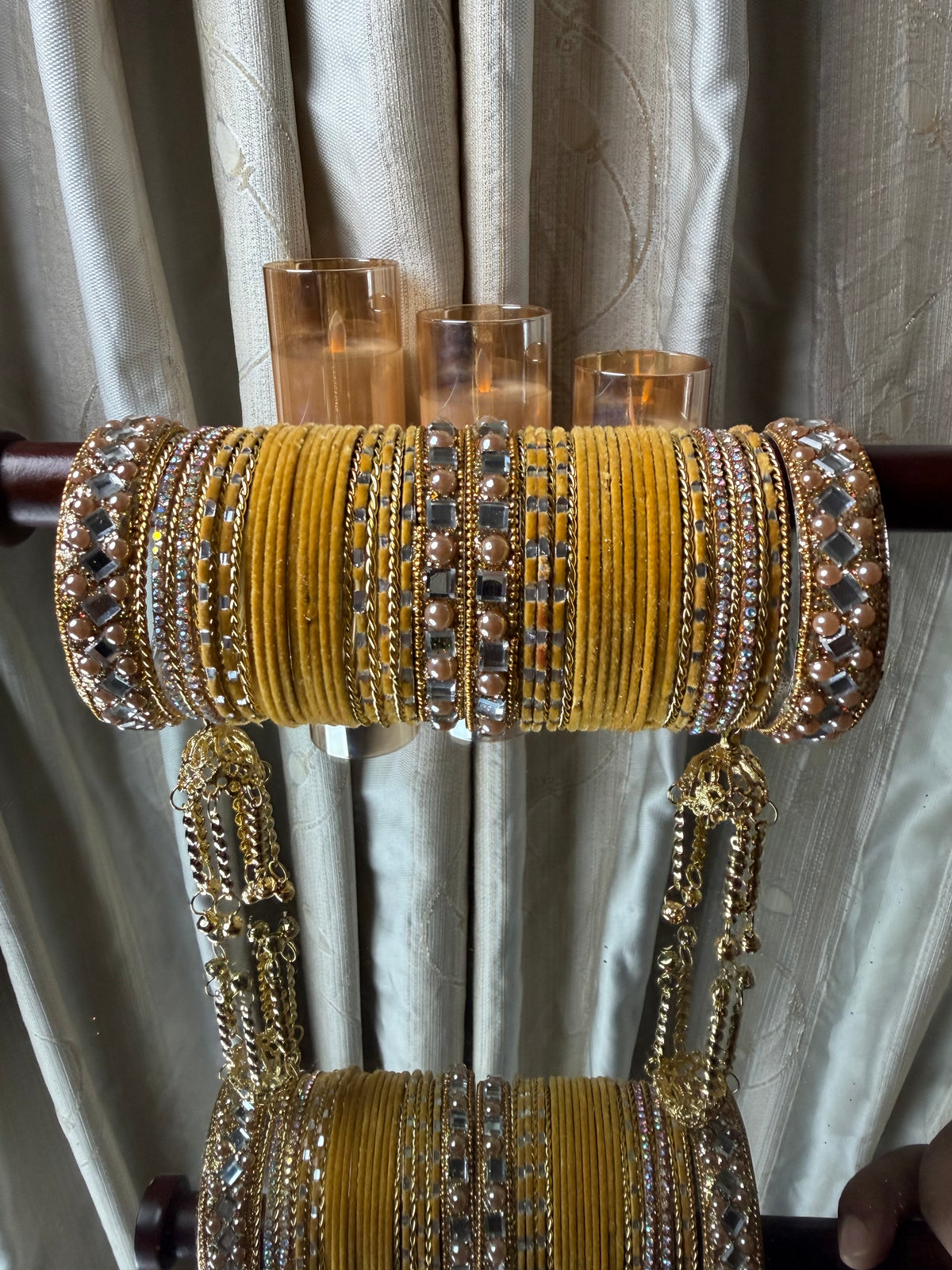 Mustard Gold Royal Bridal Bangle Set with Jhumka