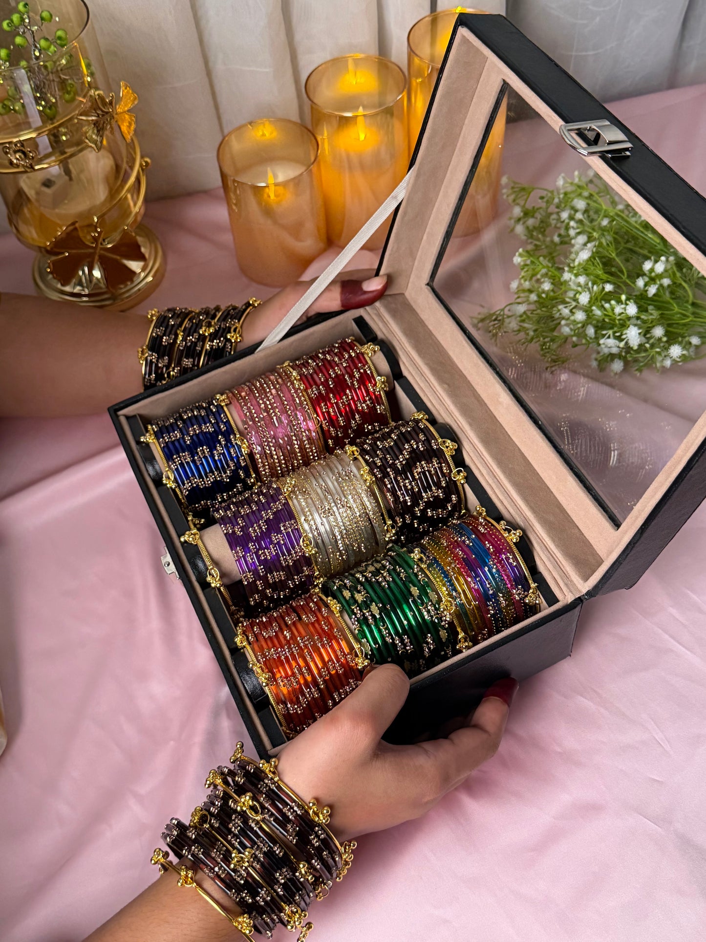 9-Set Premium Kashmiri Bangles Box – 108 Bangles + 12 Golden Ghungroos