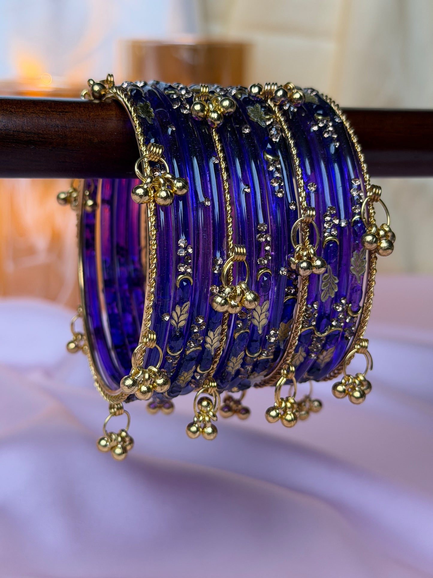 Kashmiri bangles Royal Sapphire Blue Golden Leaf ghungroo Bangles