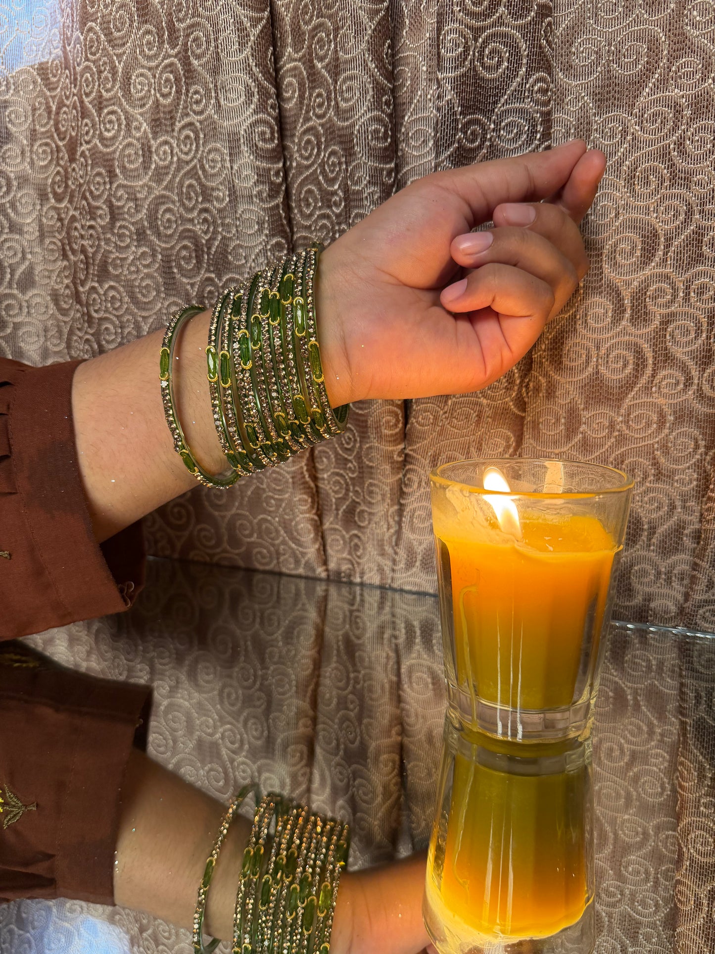 Kashmiri Dadima Jhumka Light Olive Green Bangles