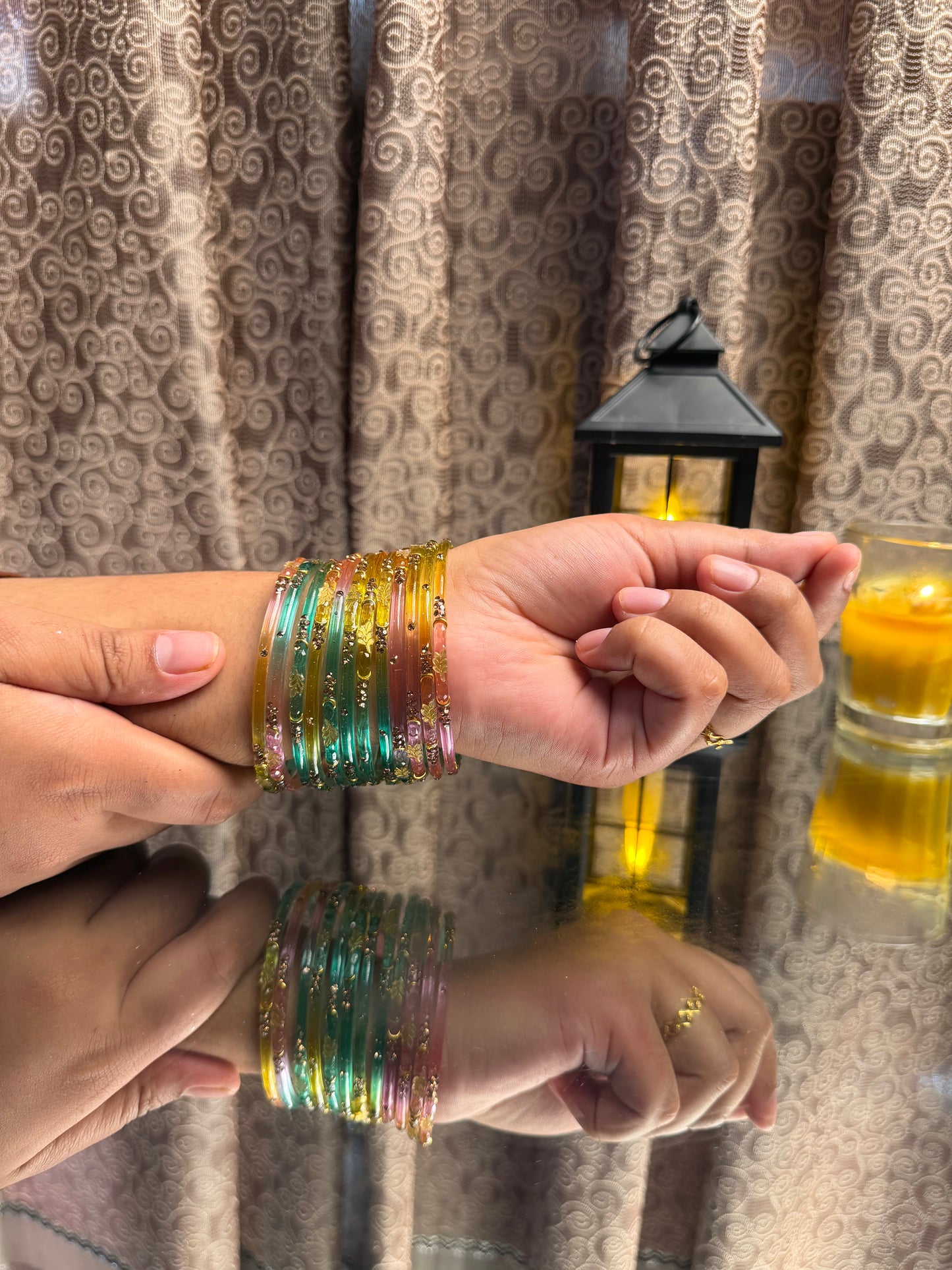 Kashmiri Golden Leaf Multi Bangles Set