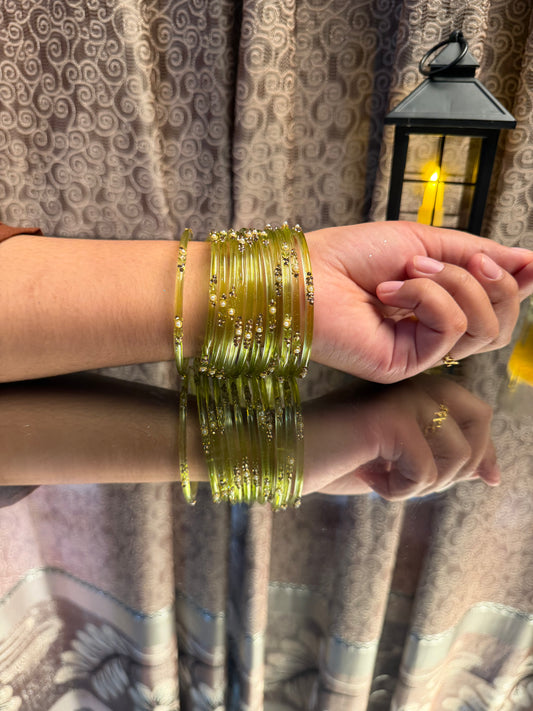 Kashmiri Jhumka Olive Green Bangles Set