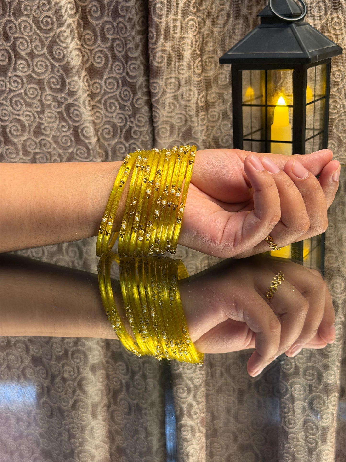 Kashmiri Jhumka Yellow Bangles Set