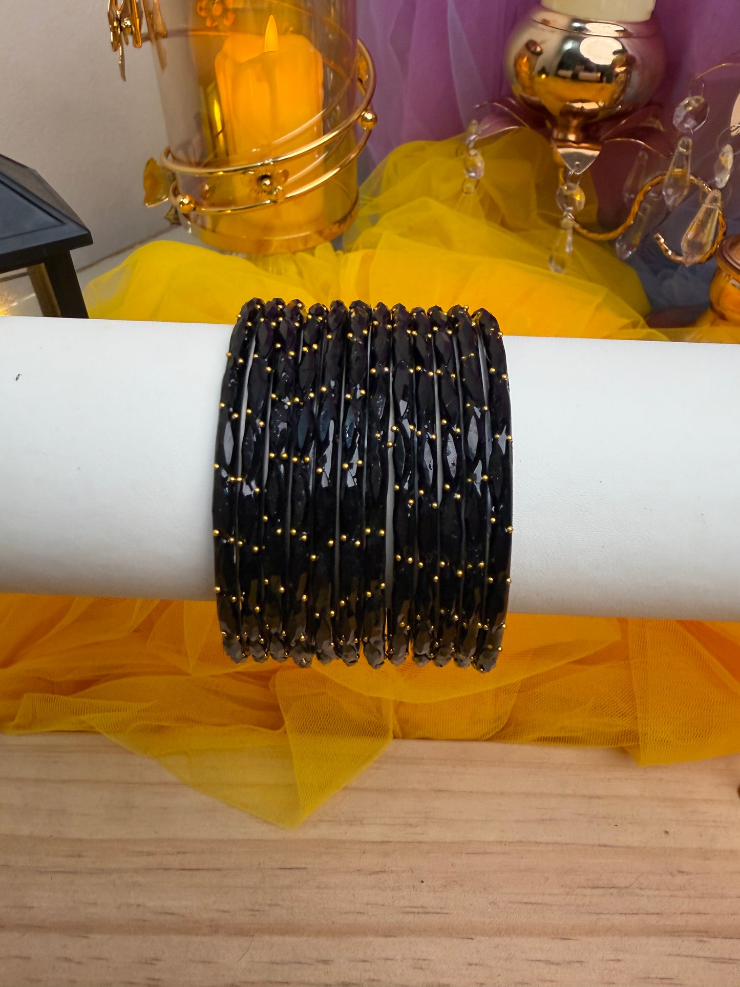 Kashmiri Raindrop black bangles set.