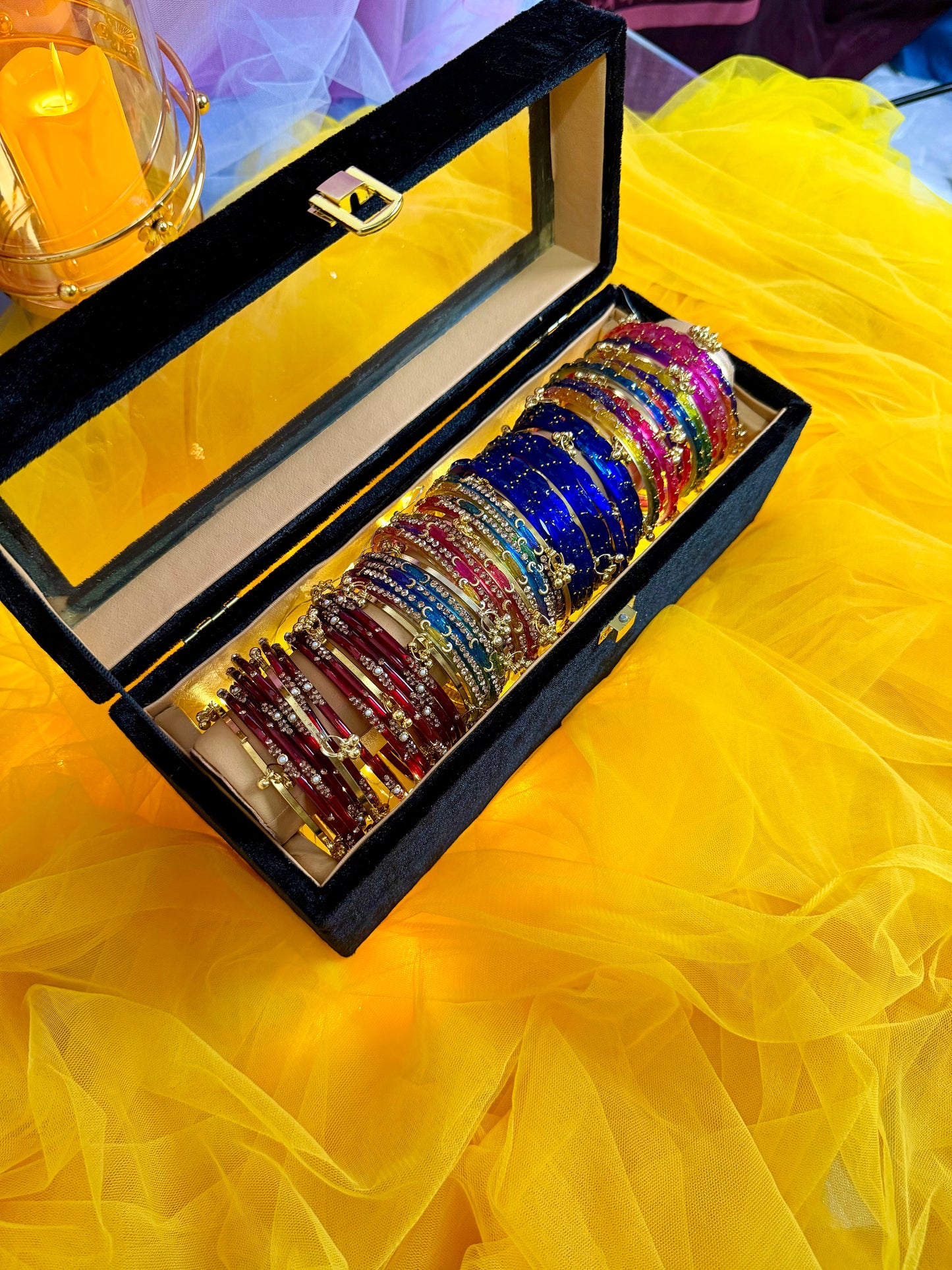 Kashmiri Premium 1 Row Bangle Box – 4 Sets | 16 Ghungroo Included