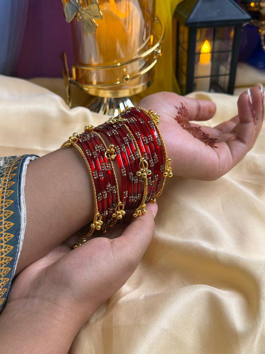 Kashmiri Ruby Red Festival Glow Ghungroo Bangles