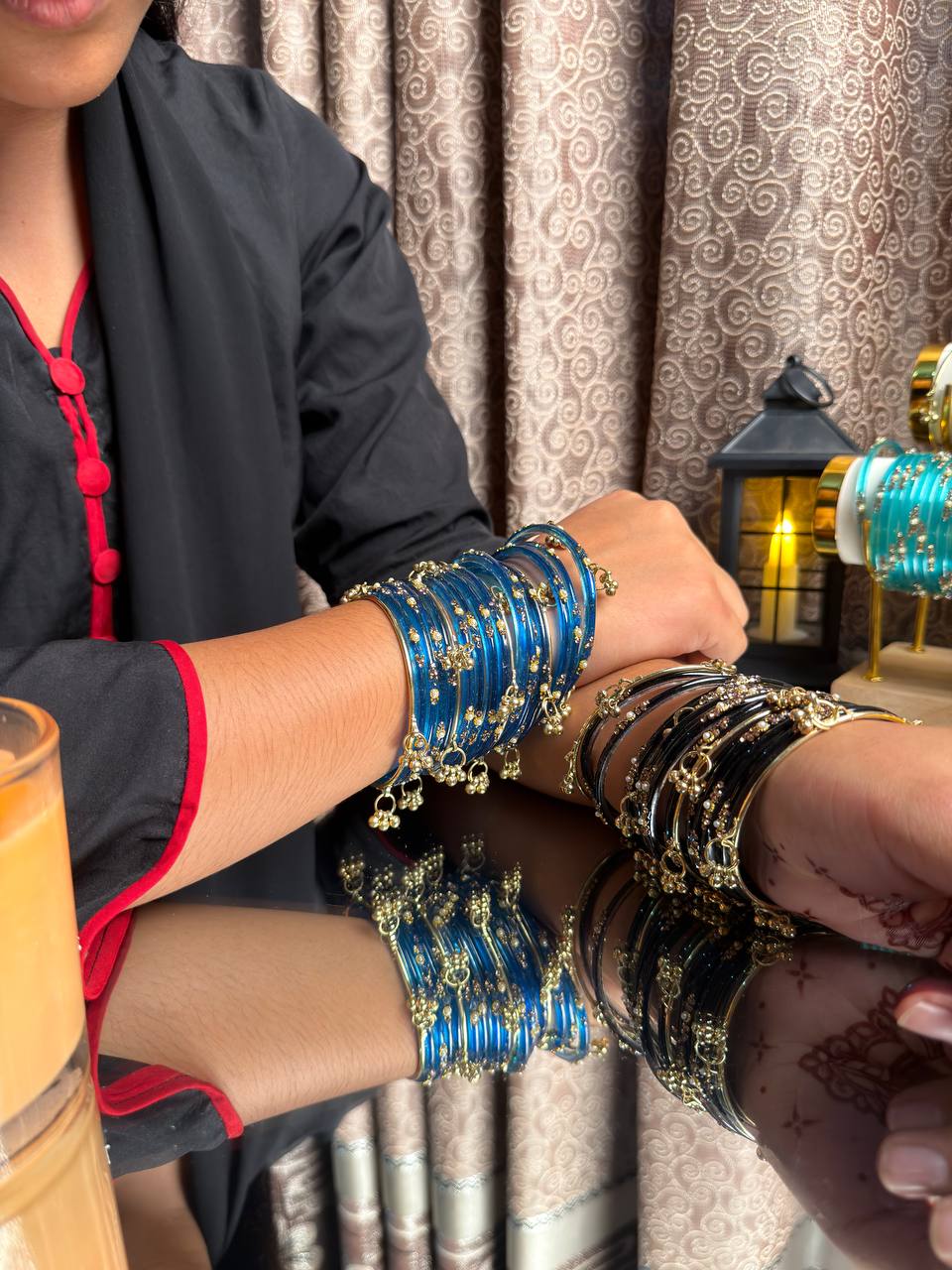 Kashmiri Jhumka Black Bangles Set