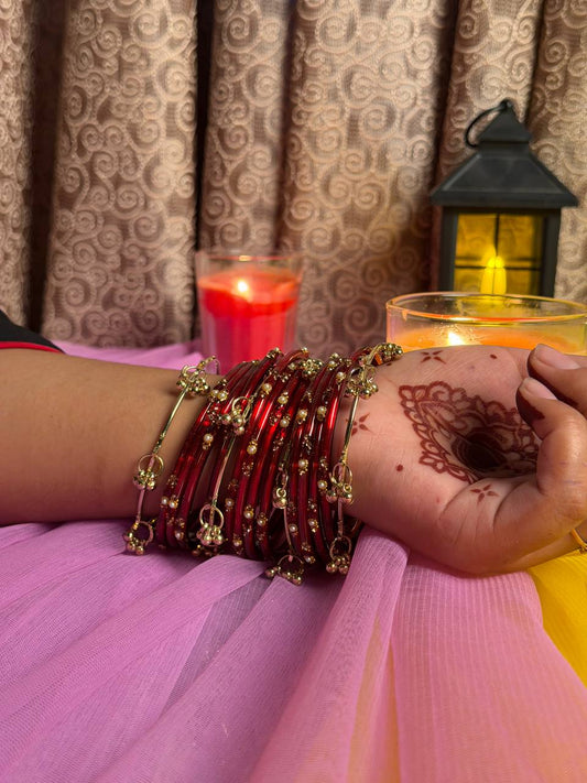 Kashmiri Jhumka Red Bangle Set