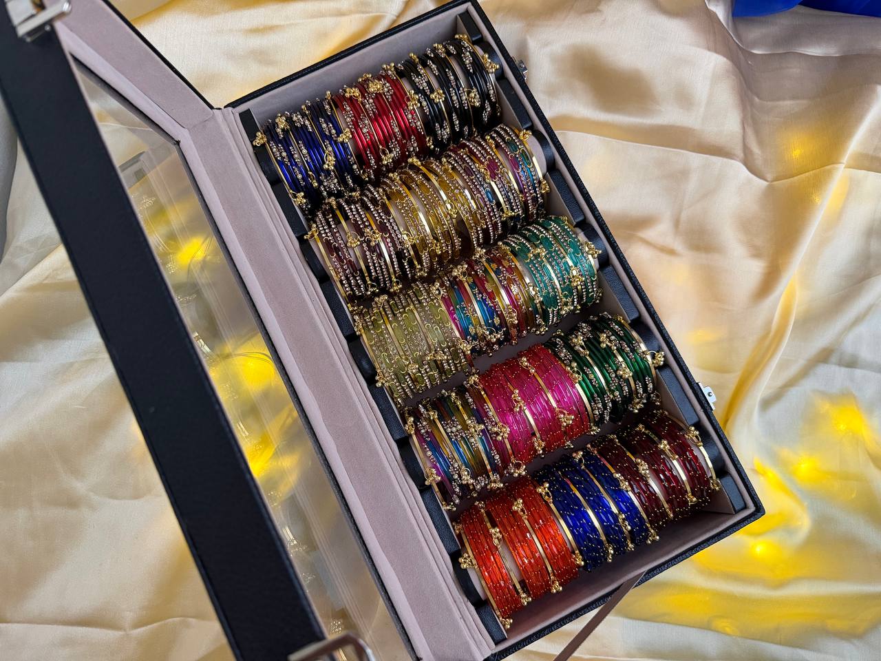 KADAM Royal 15 Set Premium Glass 5 Row Bangles Box with Ghungroo