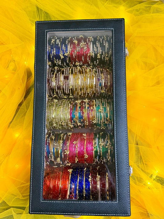 KADAM Royal Premium 15 Set Kashmiri Churi Gift Box with Light – 180 Pcs Bangles + 60 Pcs Ghungroo | Luxury Glass Bangles Box.
