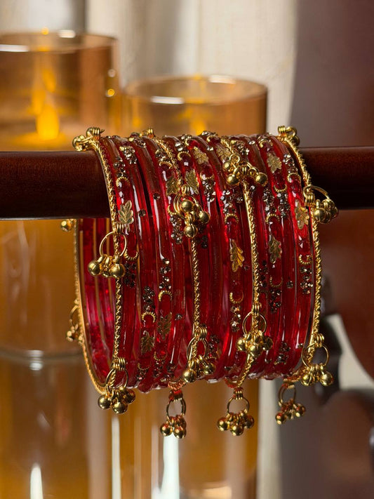 Kashmiri Red Golden Leaf ghungroo Bangles