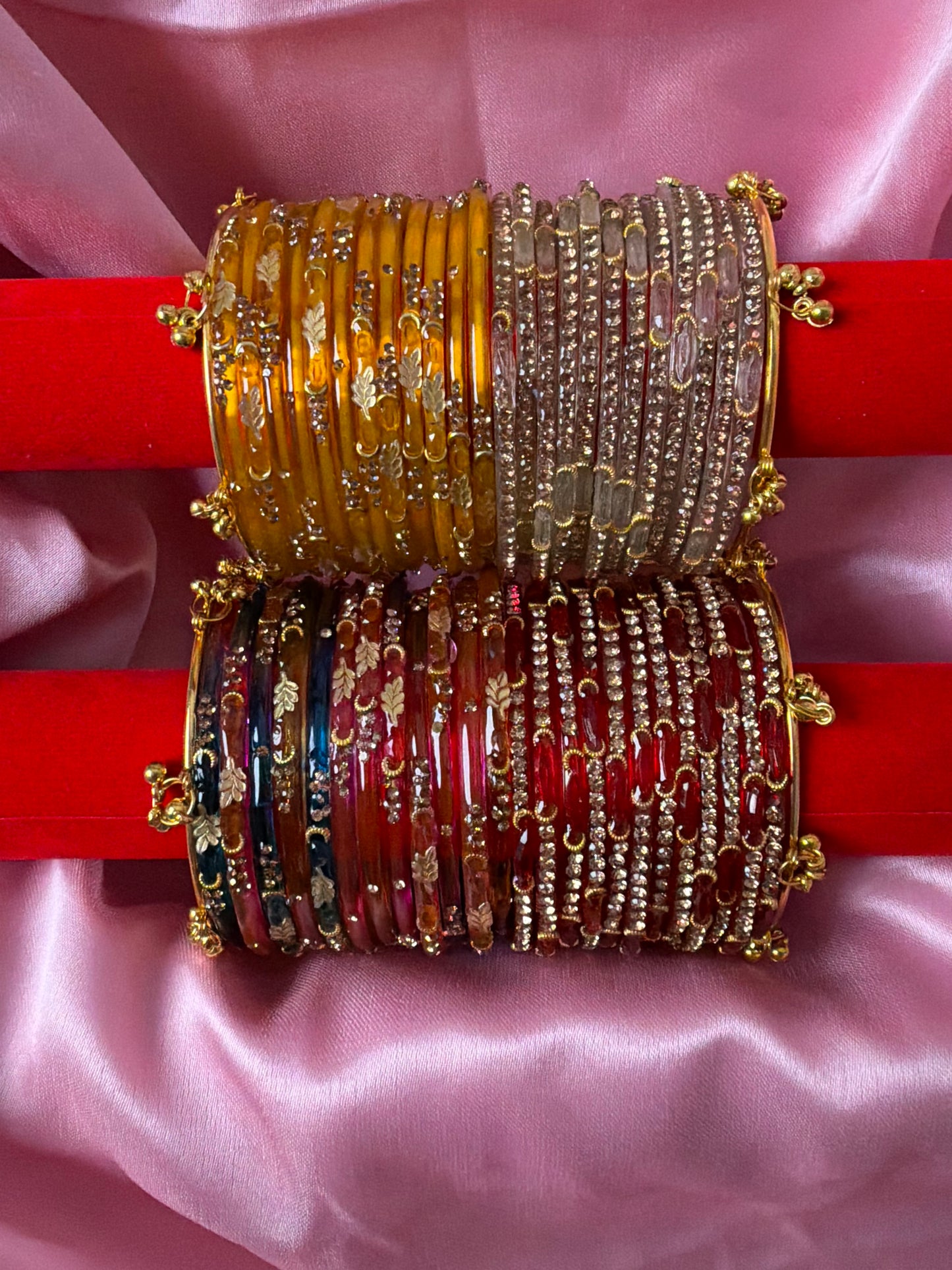 Royal Leaf & Dadima Kashmiri Bangles Combo – 48 Pcs Bangles with 4 Pcs Jhumka