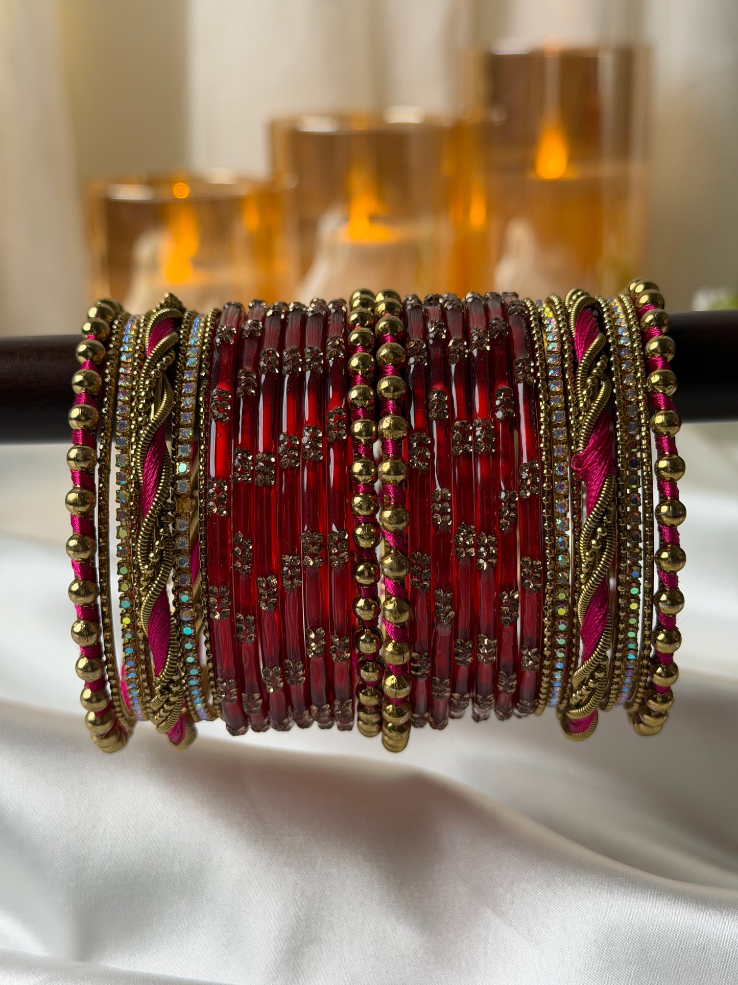Twisted Wave Deep Ruby Red Crystal Bangles