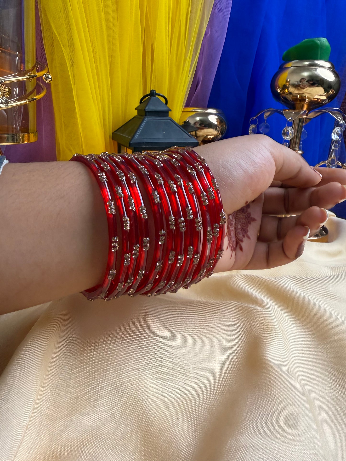Kashmiri Ruby Red Festival Glow Bangles