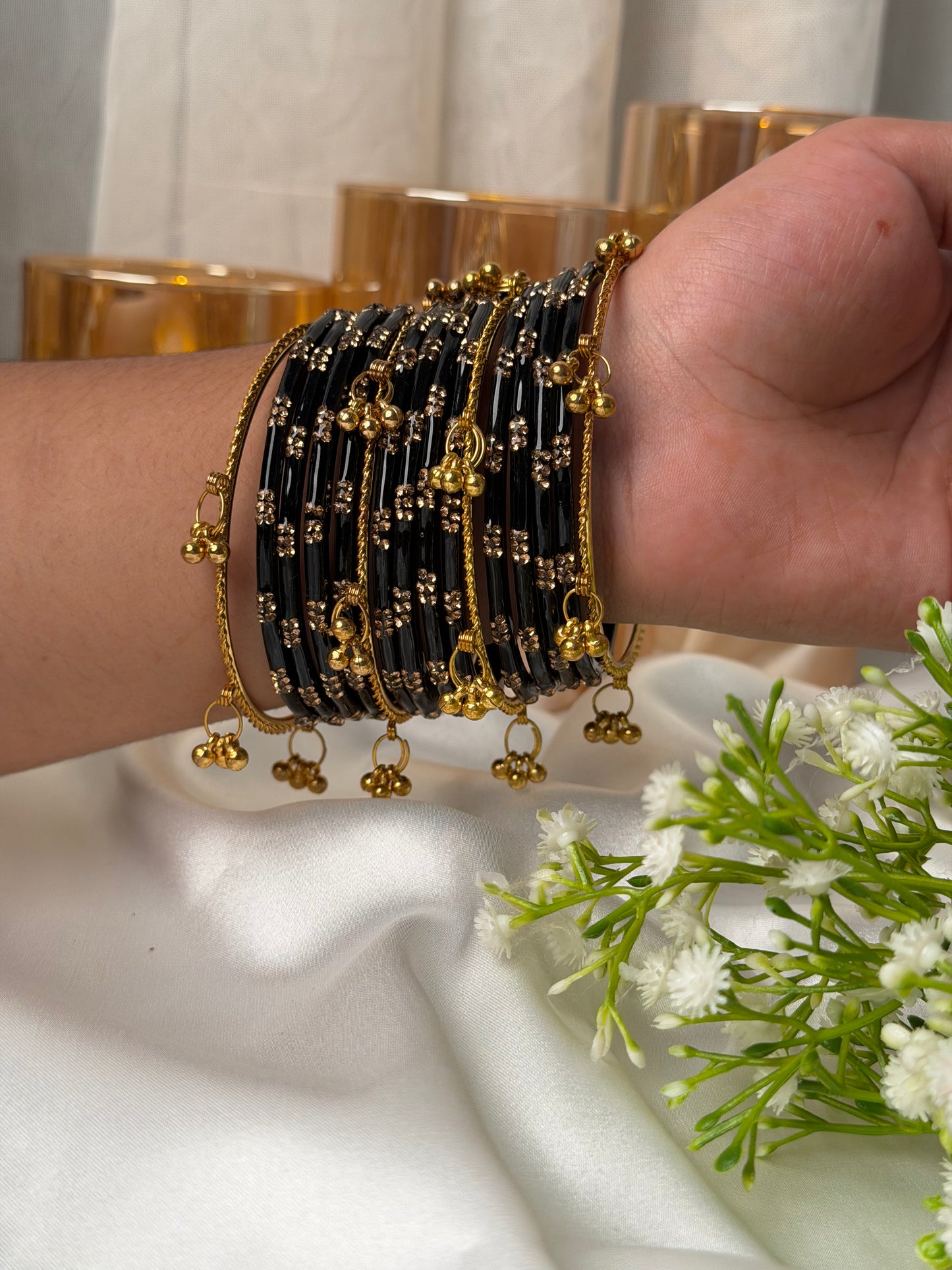 Festival Glow Black Ghungroo Bangles – 24 Pcs Bangles + 8 Pcs Ghungroo