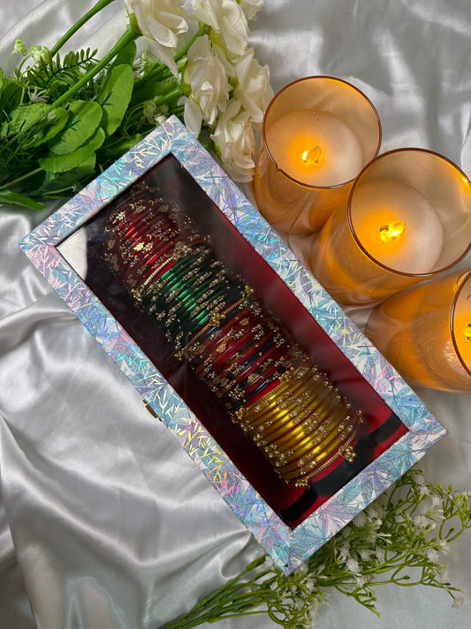 Premium 4-Set Kashmiri Bangle Box with 5 Ghungroo Bangles (Box included )