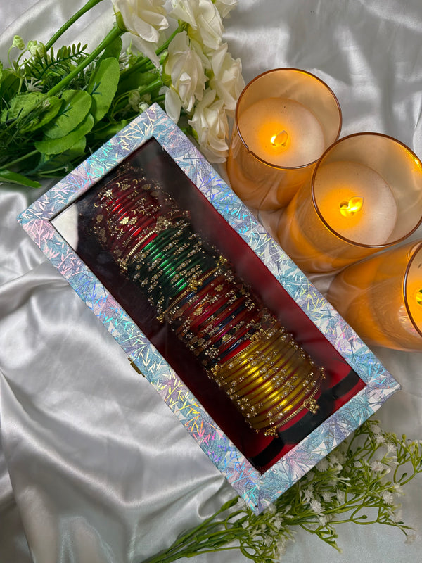 Premium 4-Set Kashmiri Bangle Box with 5 Ghungroo Bangles (Box included )