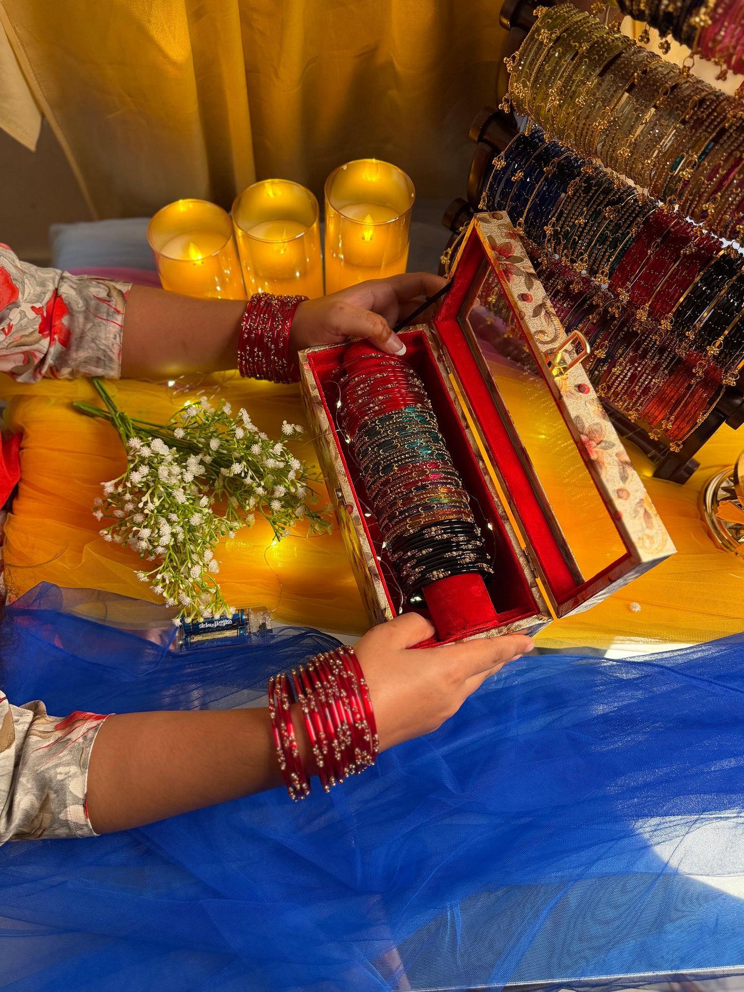 Premium 1-Row Kashmiri Bangle Gift Box – 4 Sets (48 Bangles)