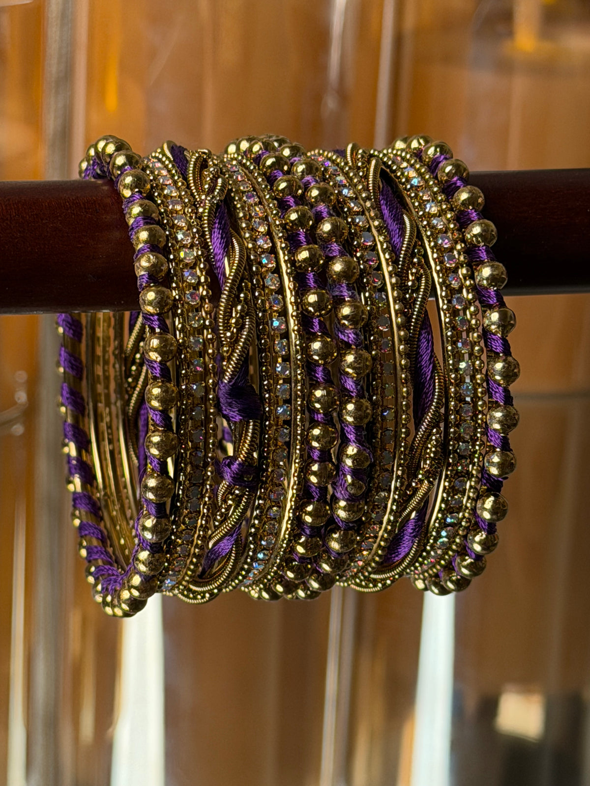 Ivory Luxe Metal Purple Bangle Set