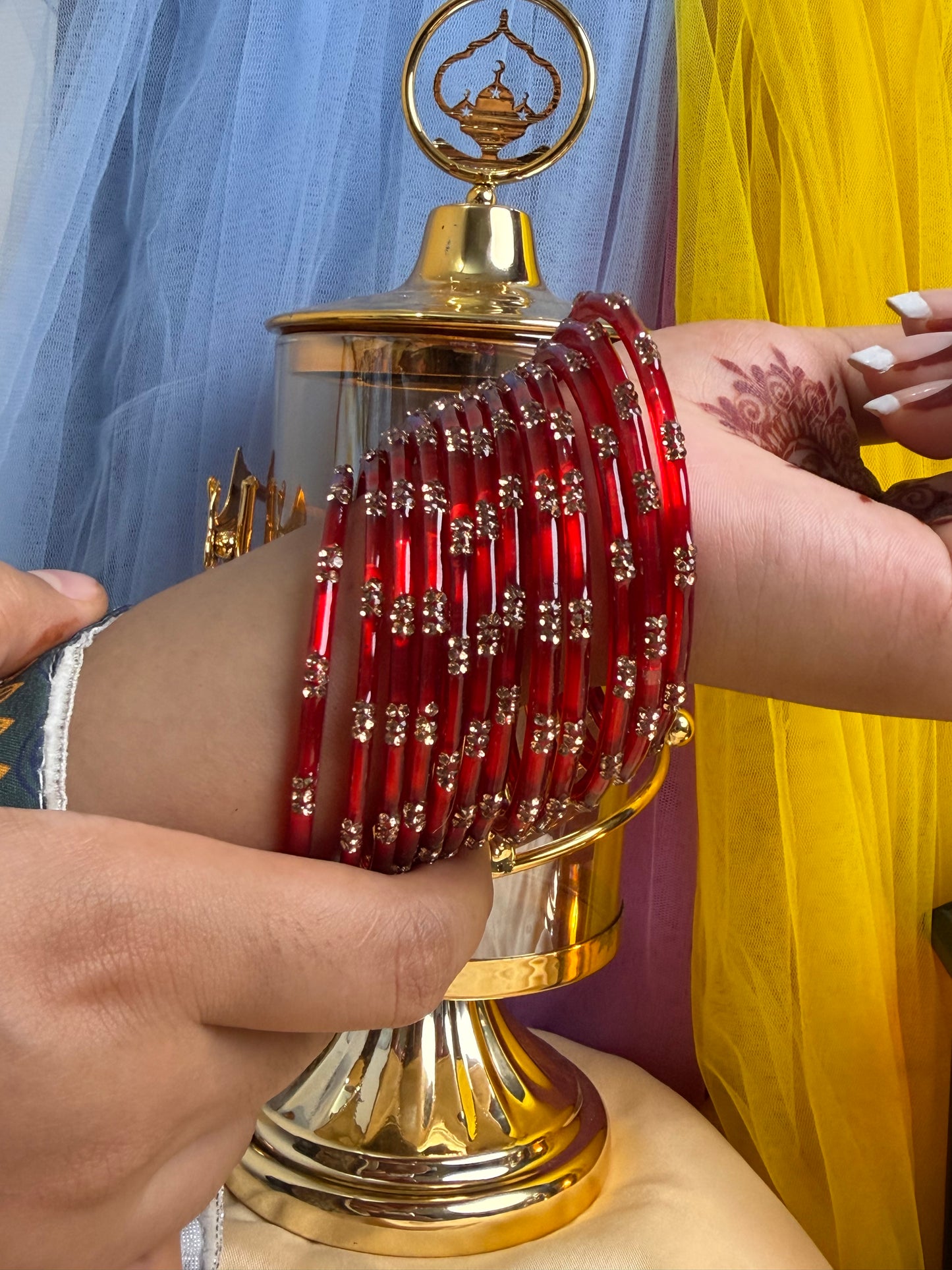 Kashmiri Ruby Red Festival Glow Bangles