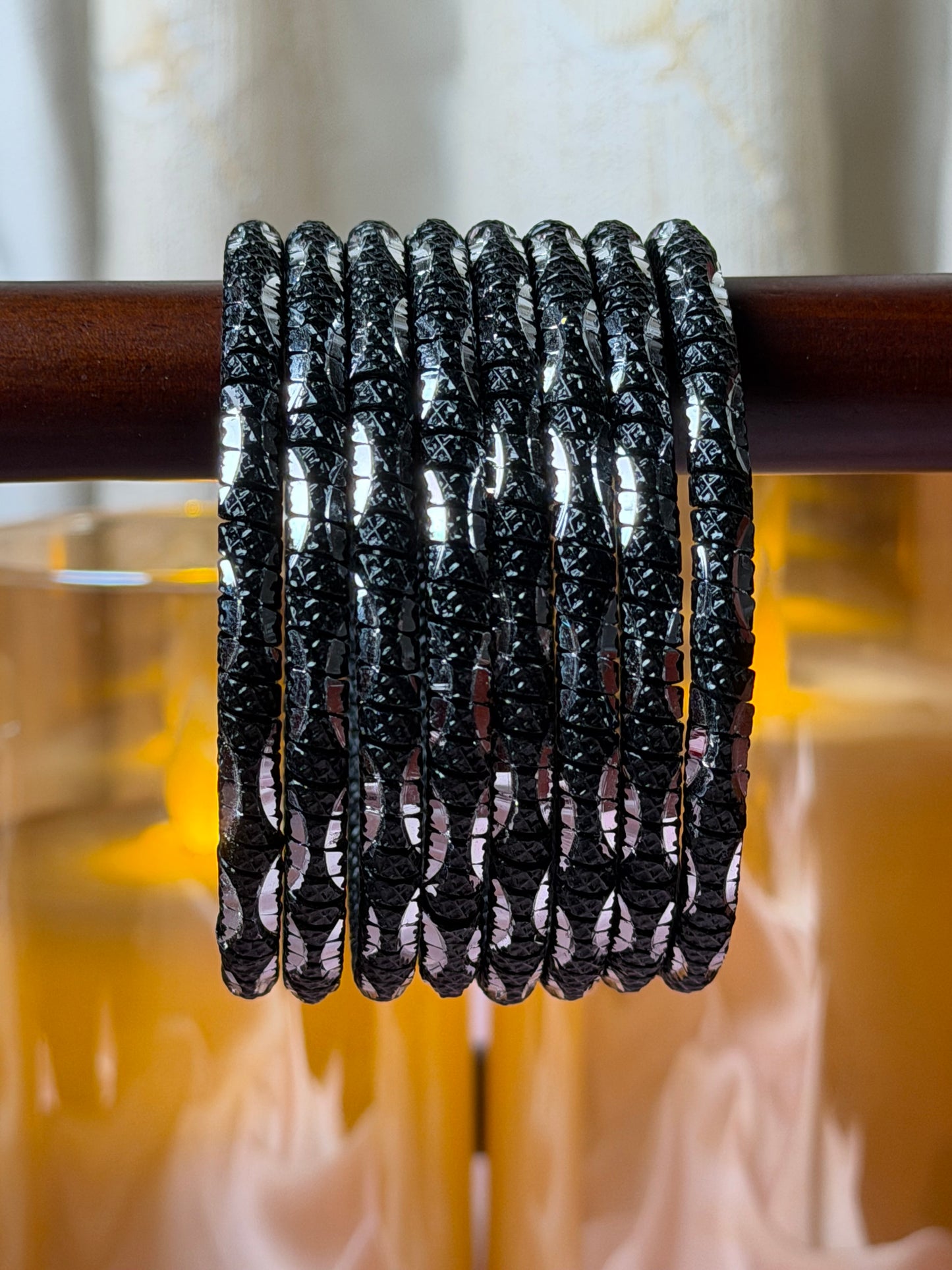 Metal Onyx Black Diamond Mesh Bangles