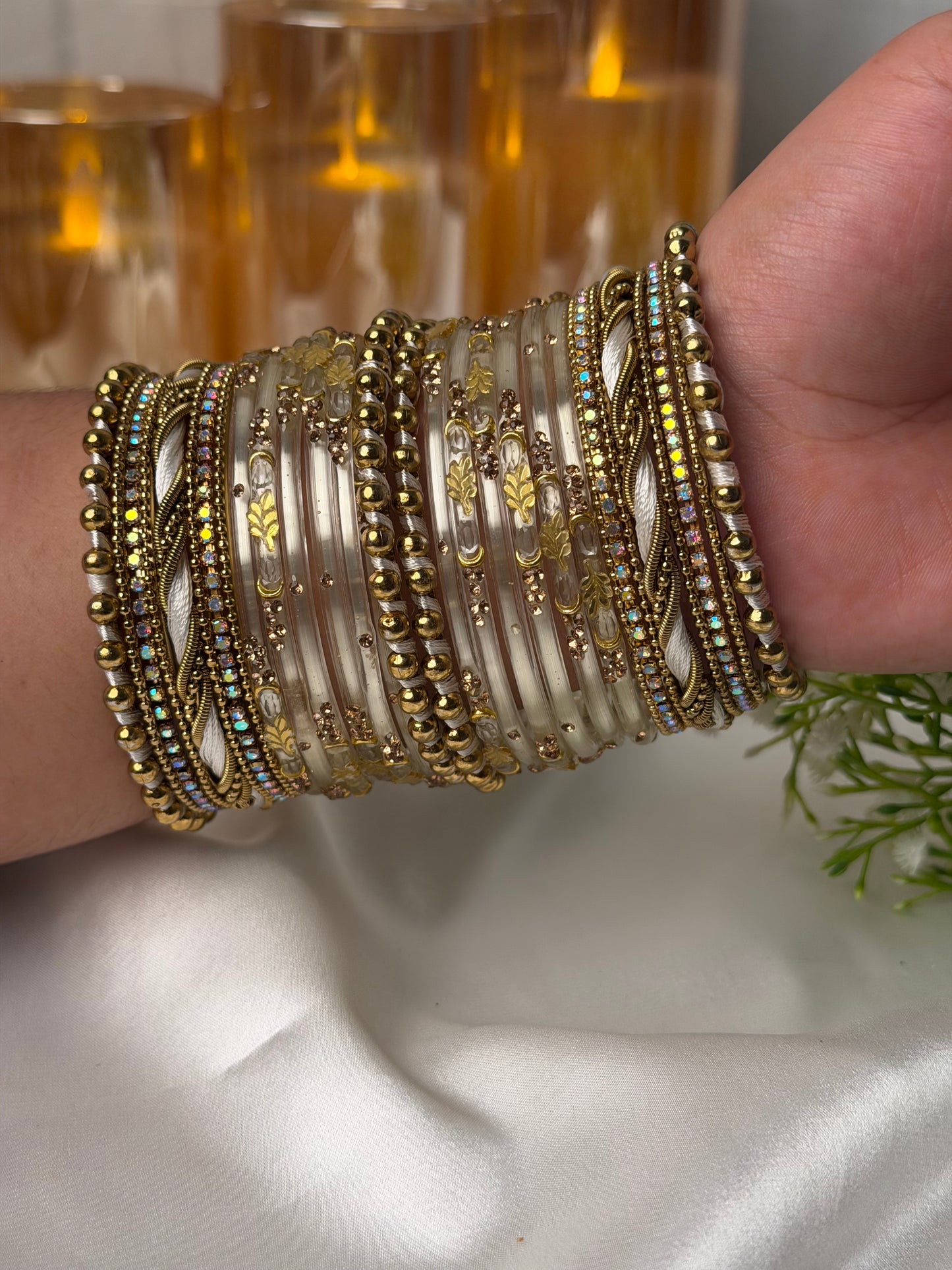Twisted Wave Royal Ivory Gold Crystal Bangles