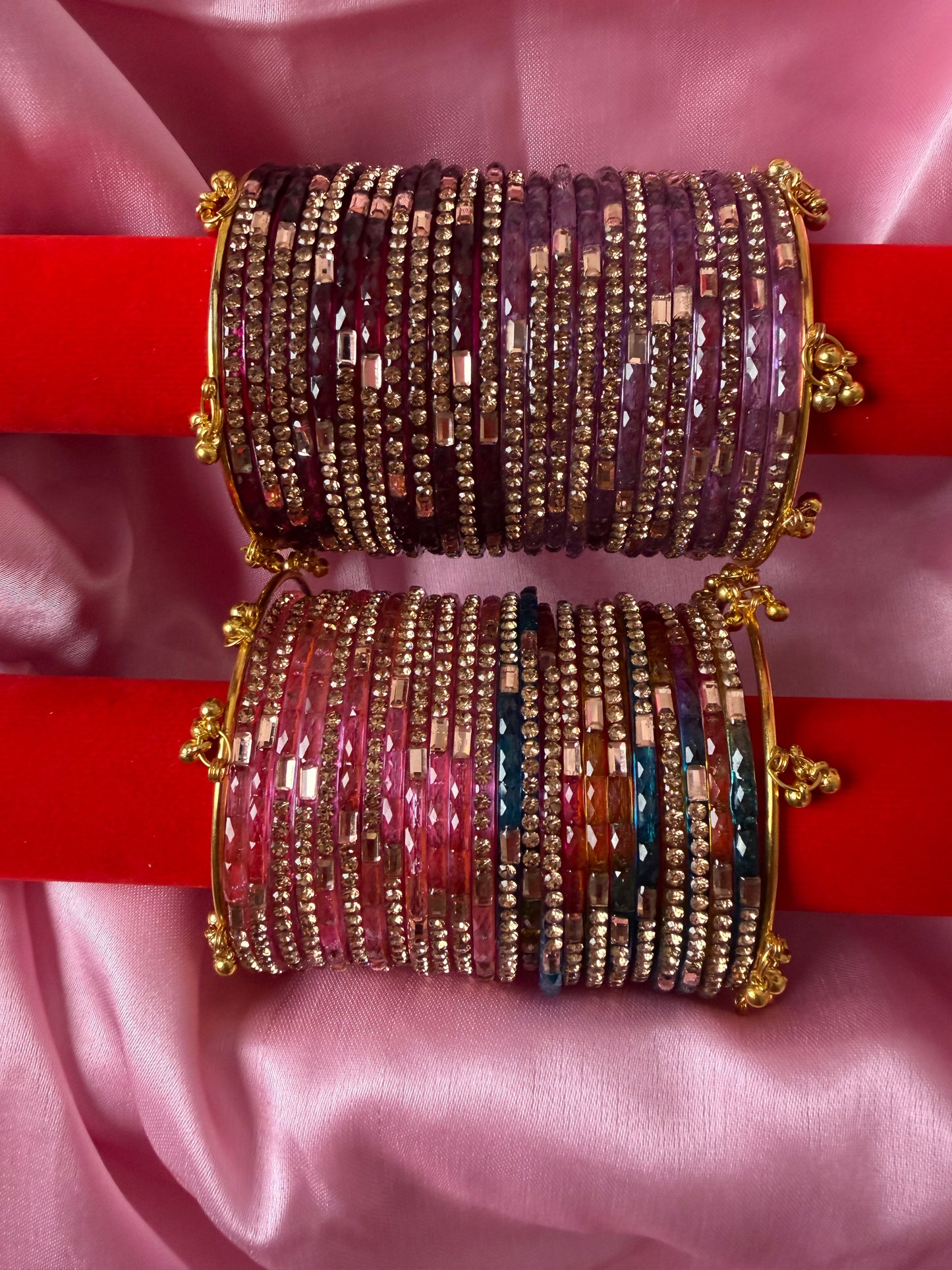 Mirror Glaze Kashmiri Bangles Combo – 48 Pcs Kashmiri Bangles with 4 Pcs Jhumka