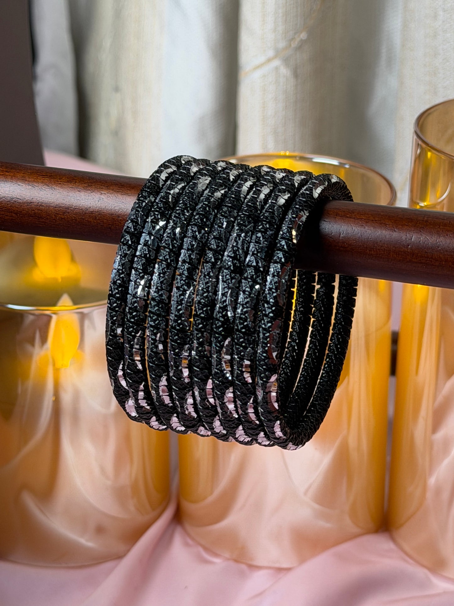 Metal Onyx Black Diamond Mesh Bangles