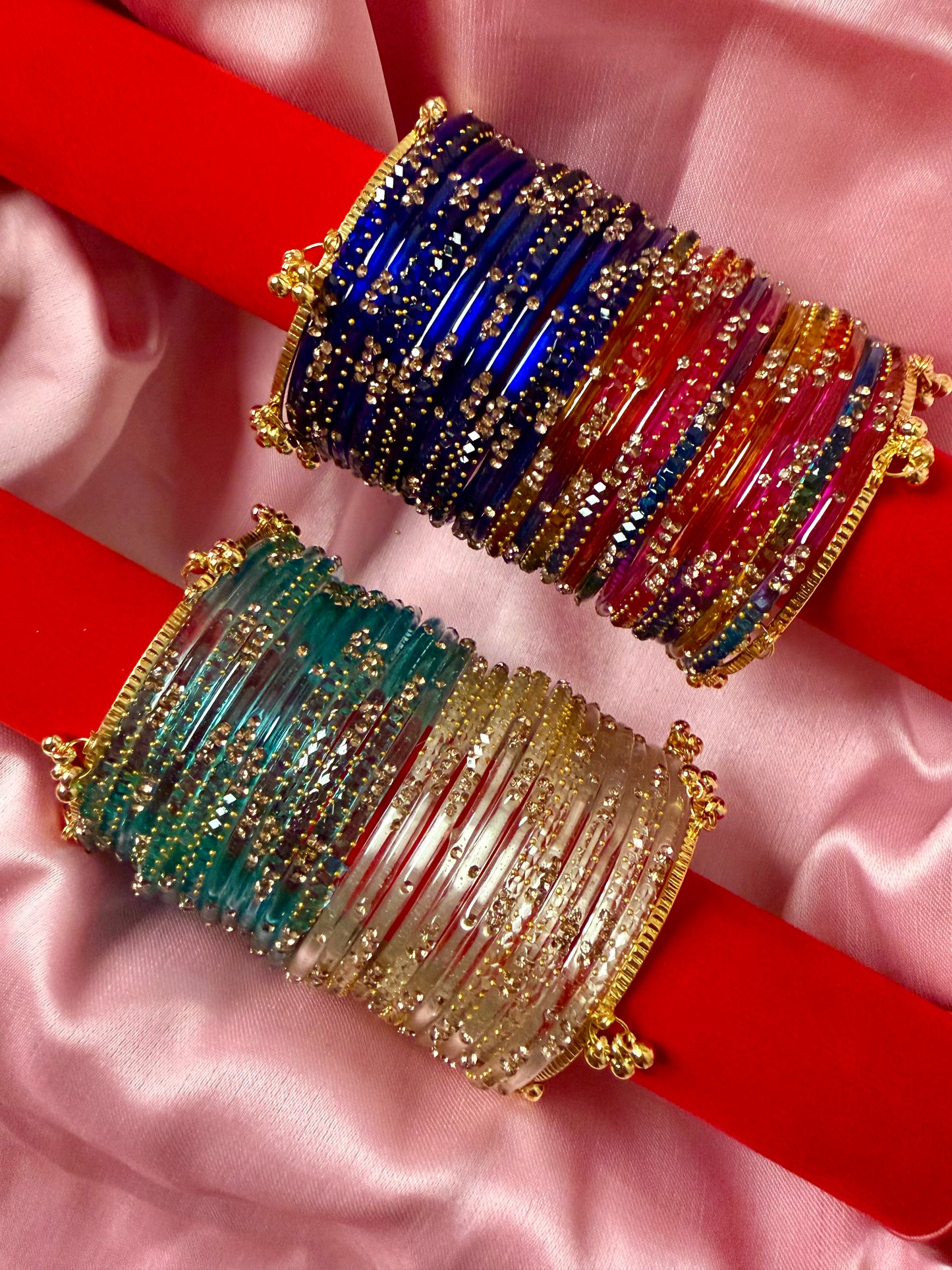 Festival Glow Multicolor Kashmiri Bangles Combo – 48 Pcs Bangles with 4 Pcs Jhumka