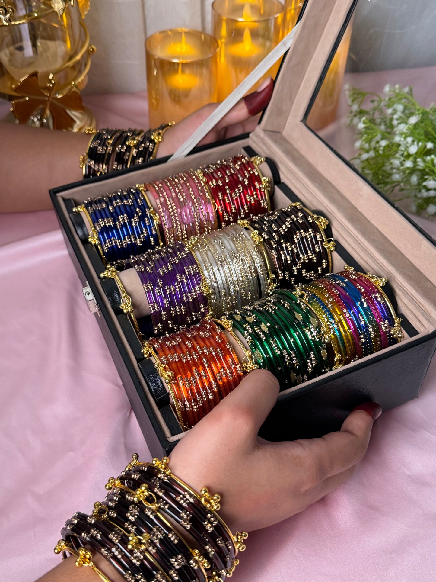 9-Set Premium Kashmiri Bangles Box – 108 Bangles + 12 Golden Ghungroos
