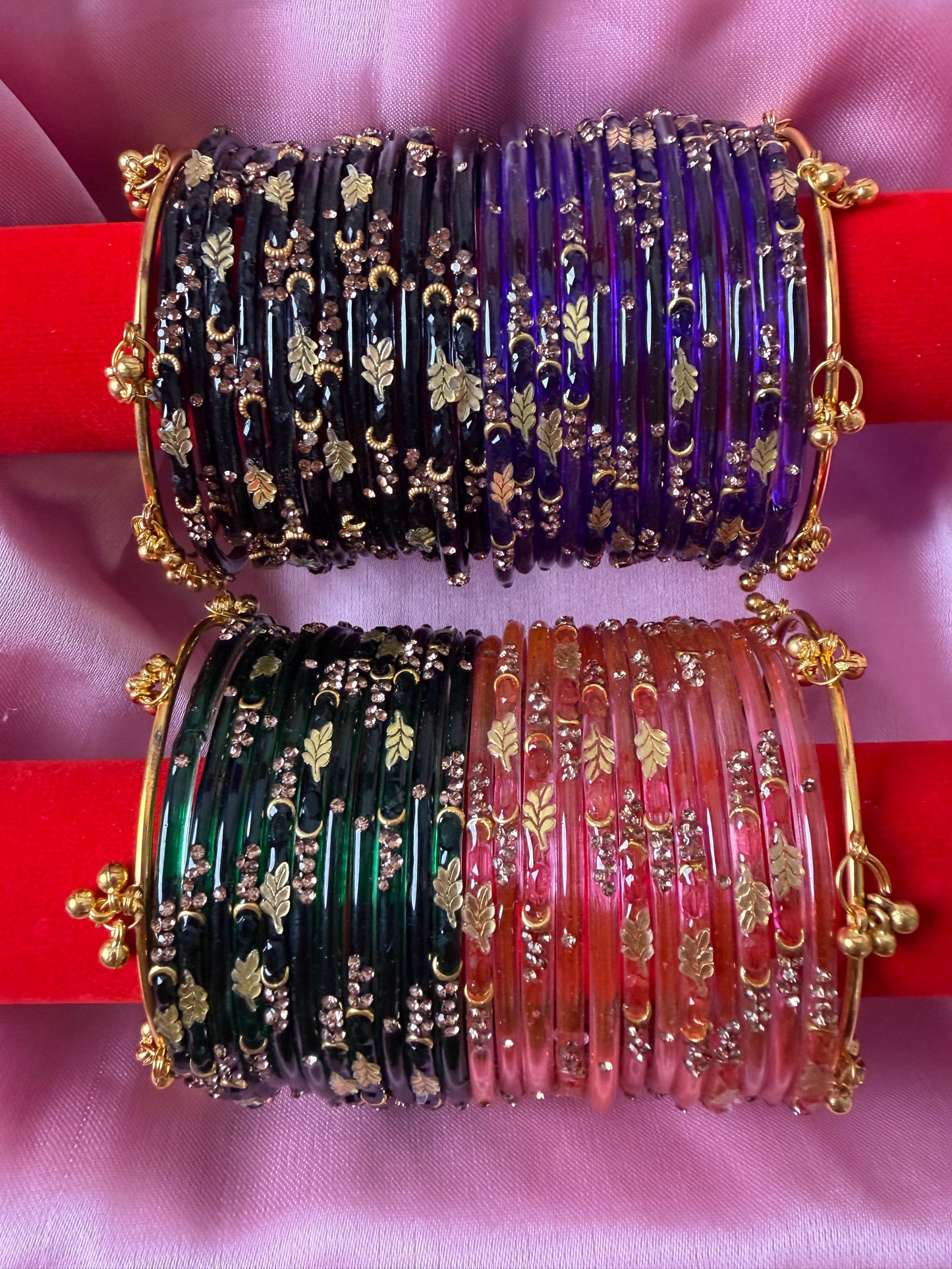 Kashmiri Royal Leaf Bangles Combo Set – 48 Pcs Bangles with 4 Pcs Jhumka