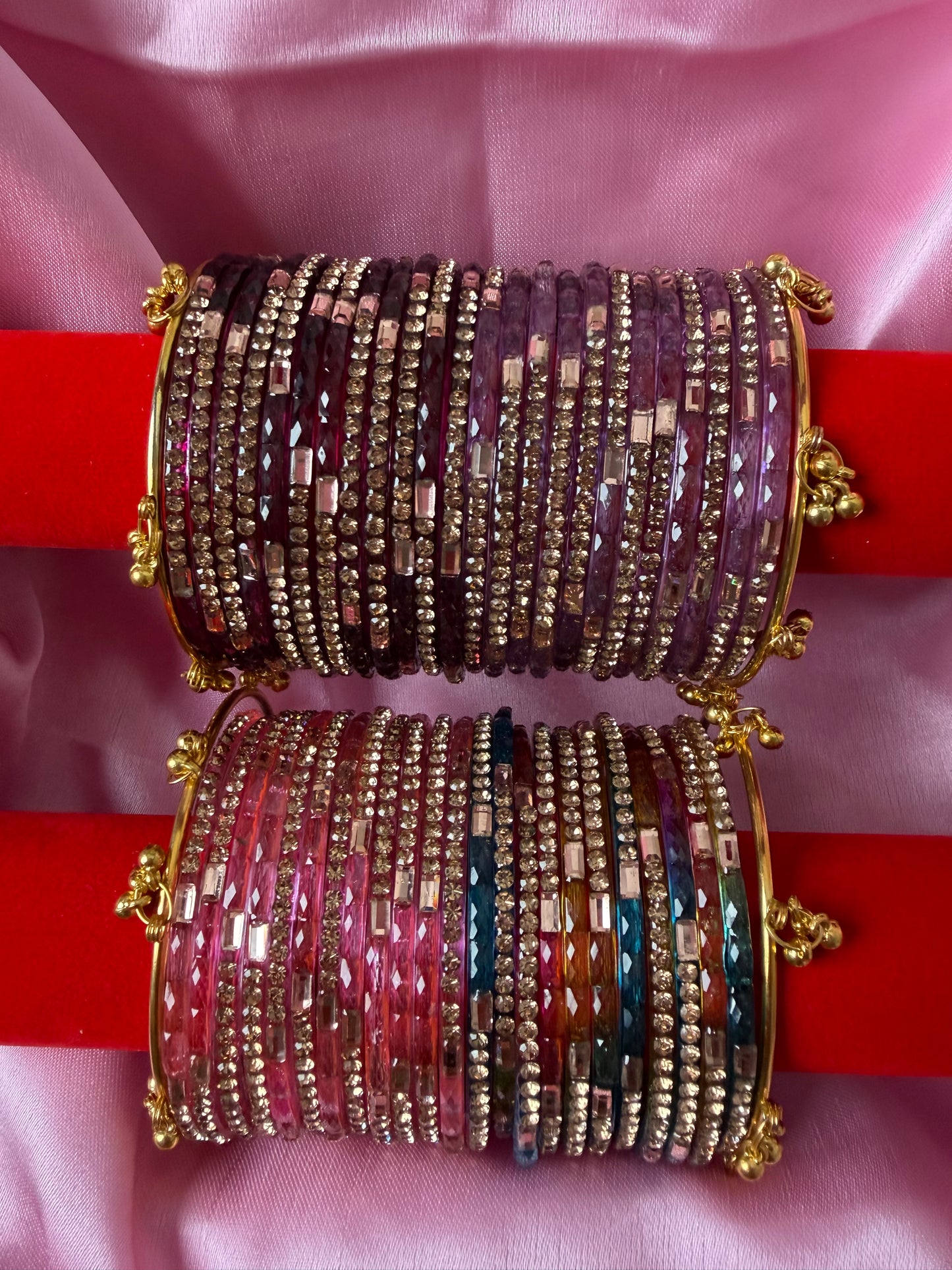 Mirror Glaze Kashmiri Bangles Combo – 48 Pcs Kashmiri Bangles with 4 Pcs Jhumka