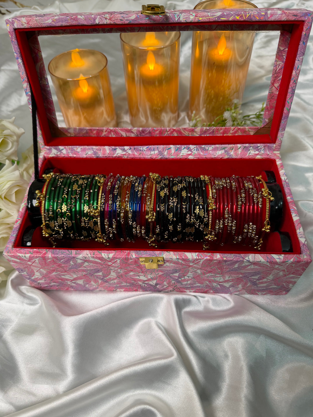 Premium 4-Set Kashmiri Bangles with 5 Ghungroo Bangles & Luxury Box (Box included )