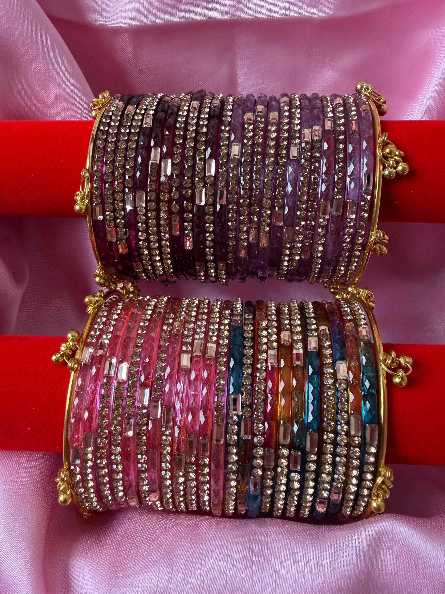 Mirror Glaze Kashmiri Bangles Combo – 48 Pcs Kashmiri Bangles with 4 Pcs Jhumka