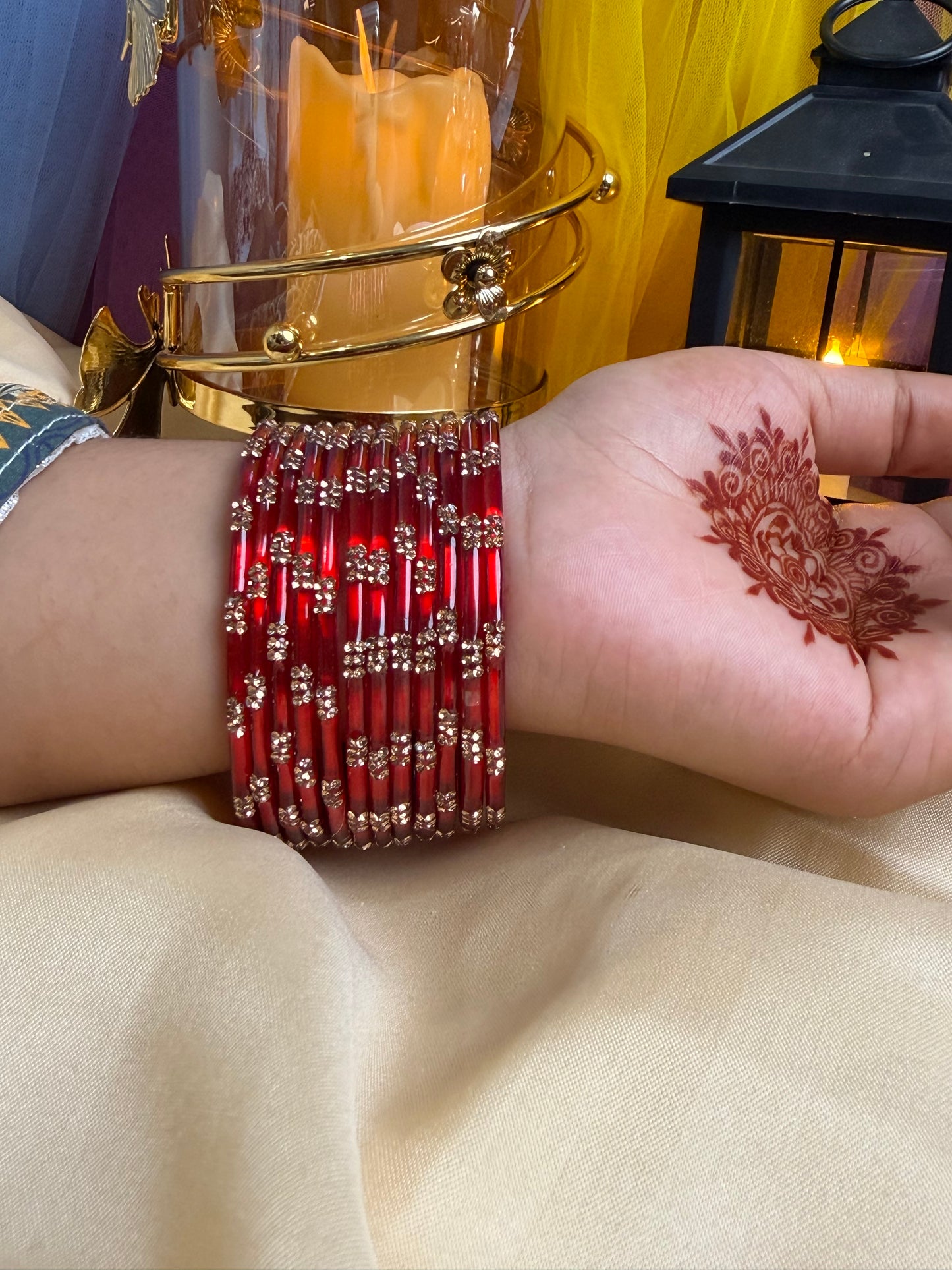 Kashmiri Ruby Red Festival Glow Bangles