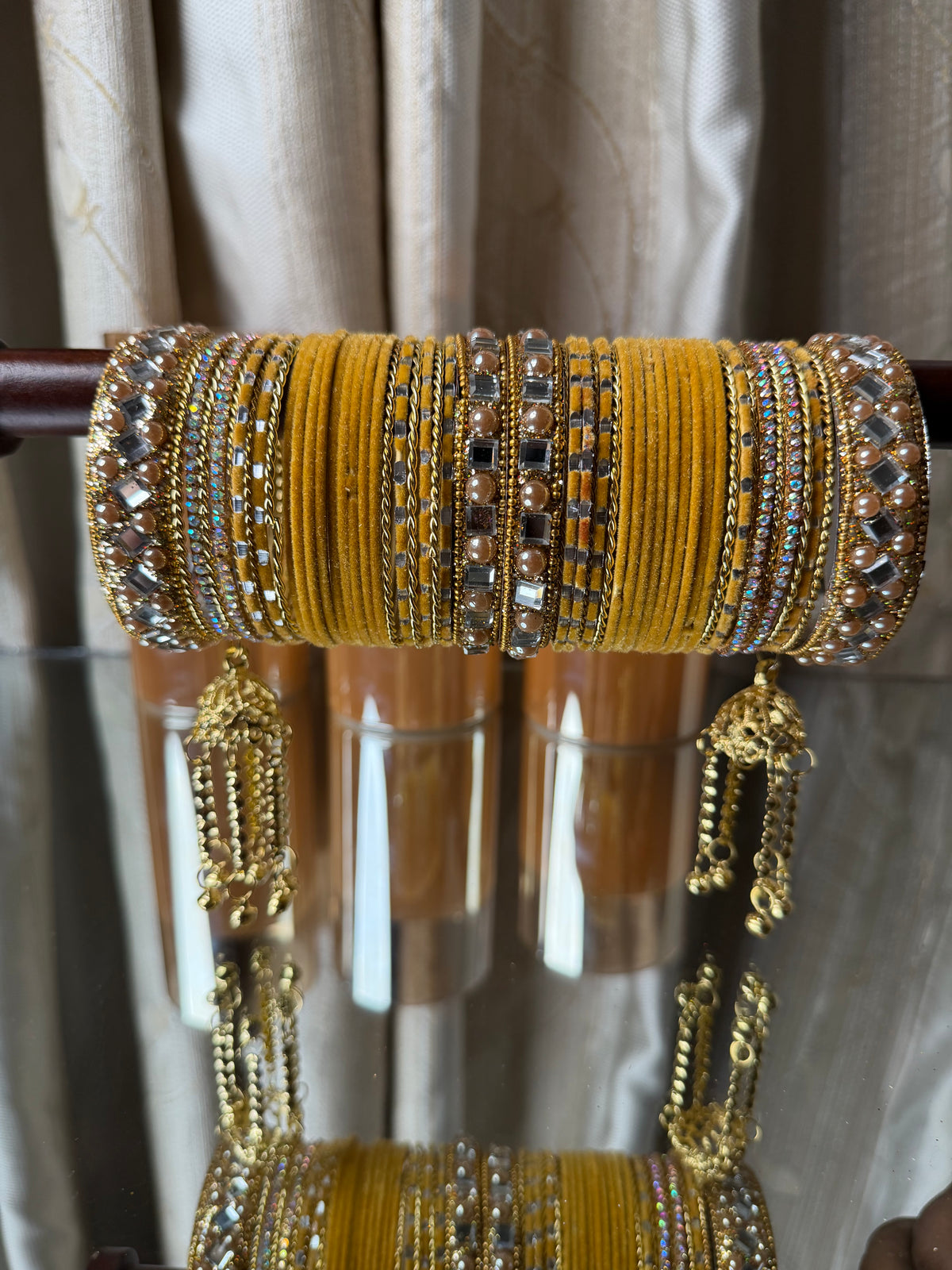 Mustard Gold Royal Bridal Bangle Set with Jhumka