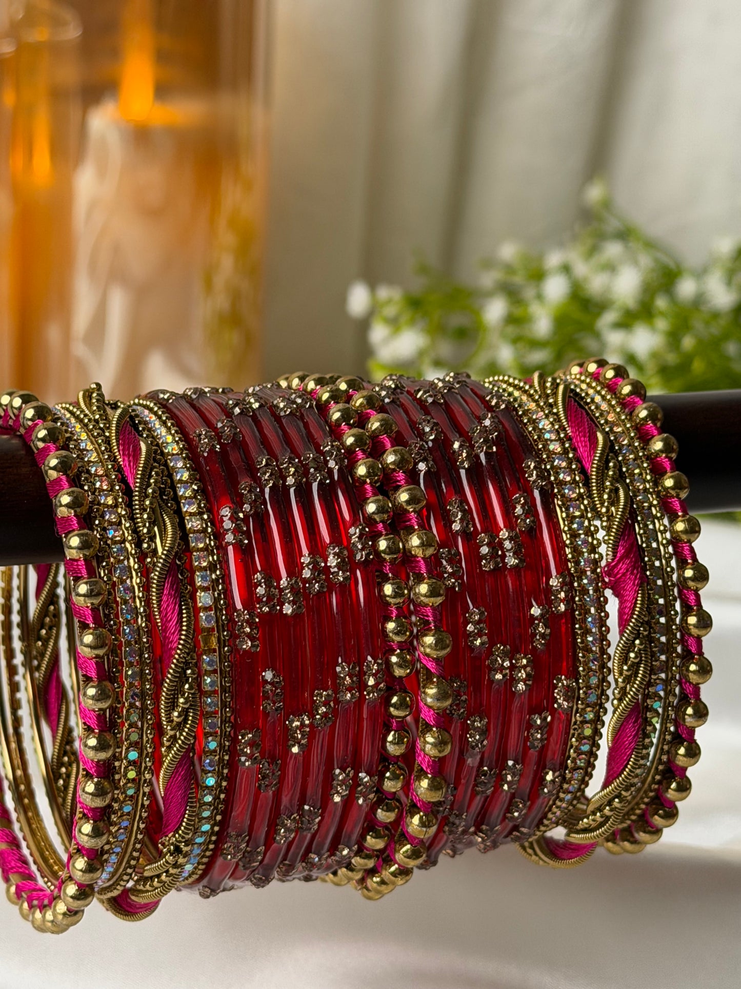 Twisted Wave Deep Ruby Red Crystal Bangles