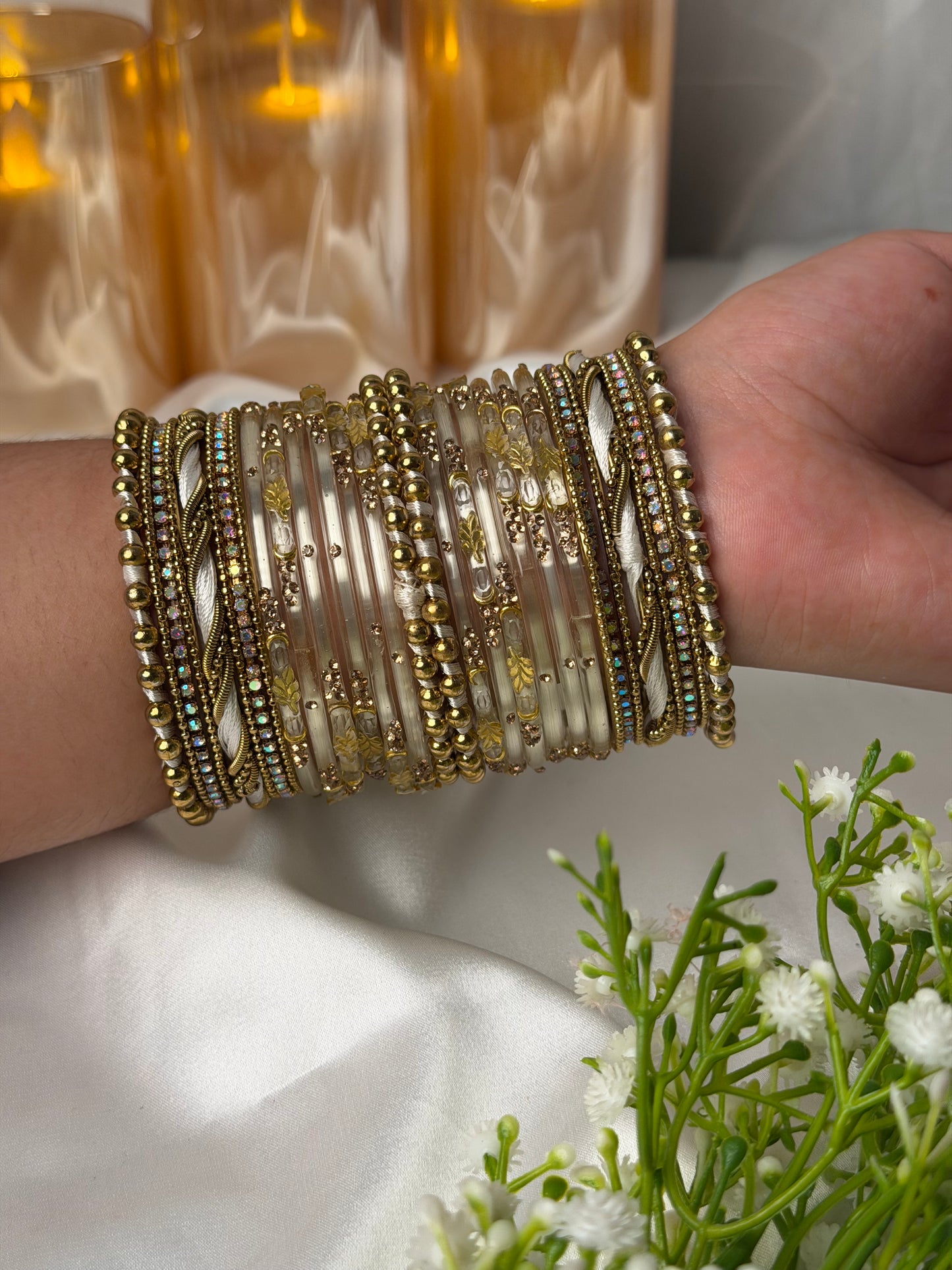 Twisted Wave Royal Ivory Gold Crystal Bangles