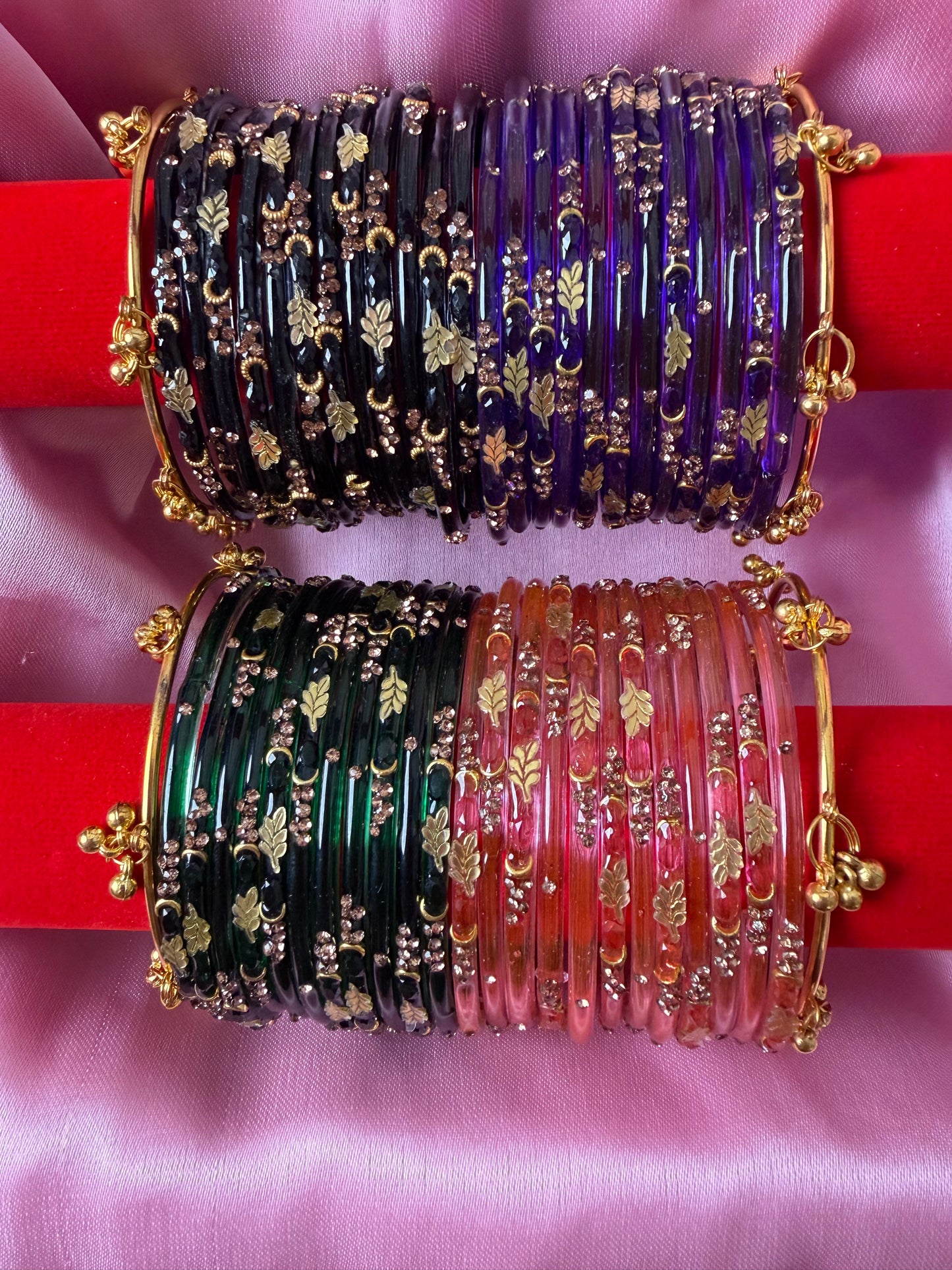 Kashmiri Royal Leaf Bangles Combo Set – 48 Pcs Bangles with 4 Pcs Jhumka