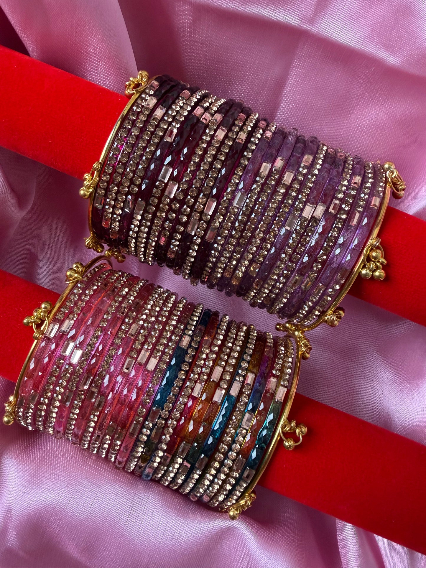 Mirror Glaze Kashmiri Bangles Combo – 48 Pcs Kashmiri Bangles with 4 Pcs Jhumka