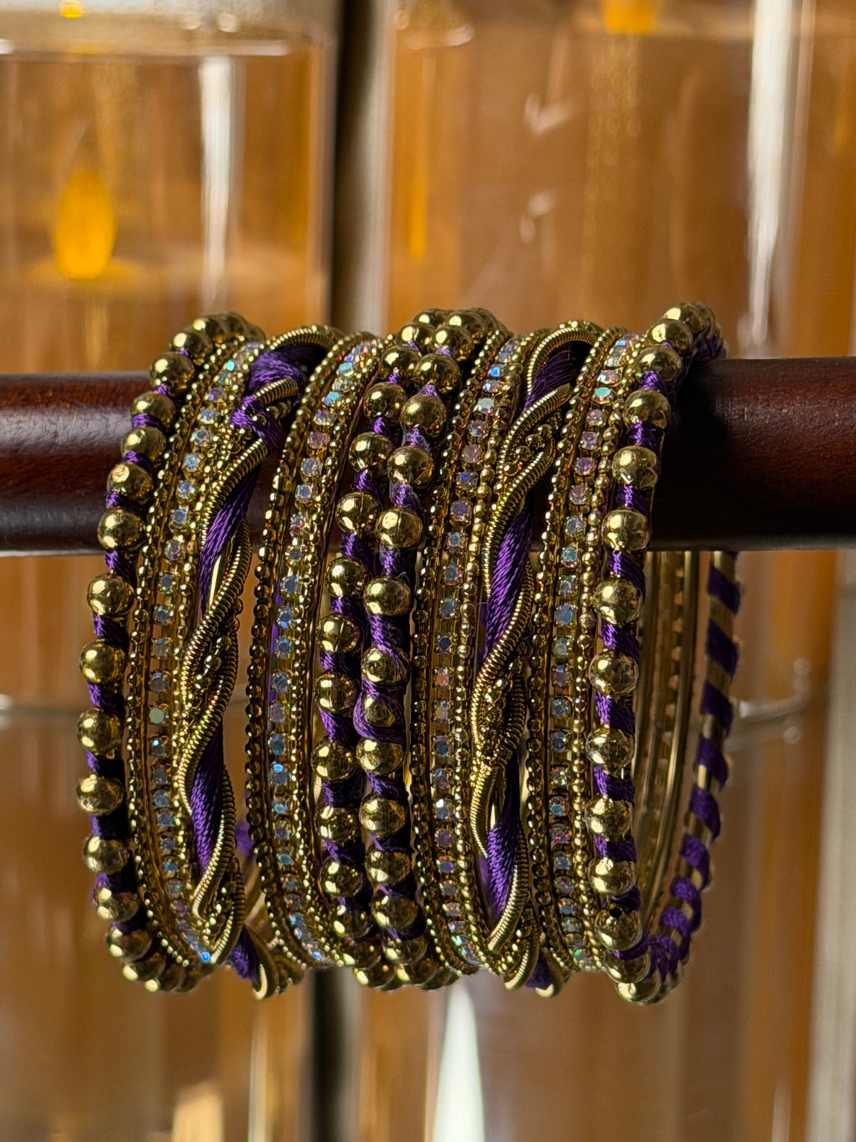 Ivory Luxe Metal Purple Bangle Set