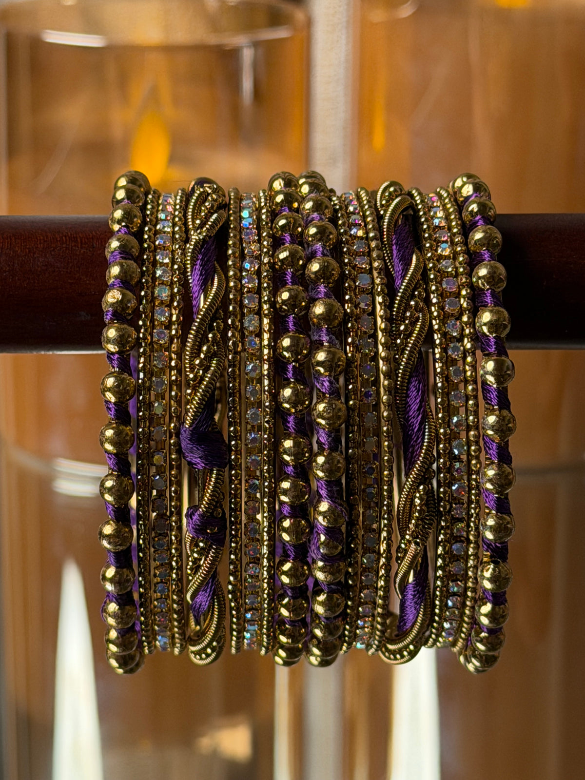 Ivory Luxe Metal Purple Bangle Set