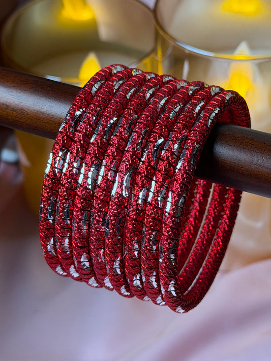 Metal Diamond Mesh Ruby Red Bangles