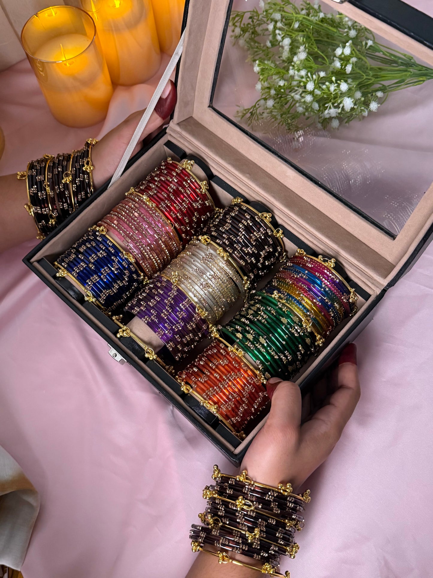 9-Set Premium Kashmiri Bangles Box – 108 Bangles + 12 Golden Ghungroos